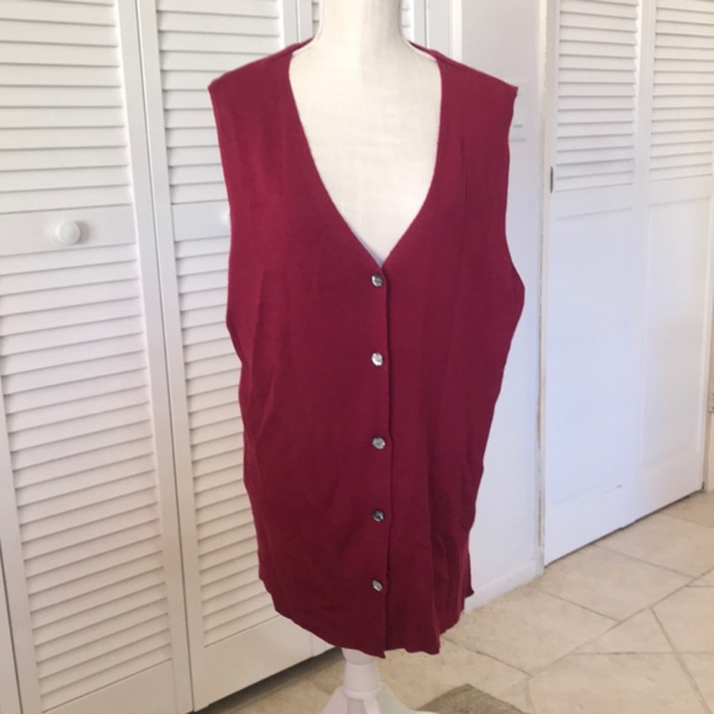 POINTS‎ WEST long sweater vest in burgundy, acrylic & wool blend, size Large